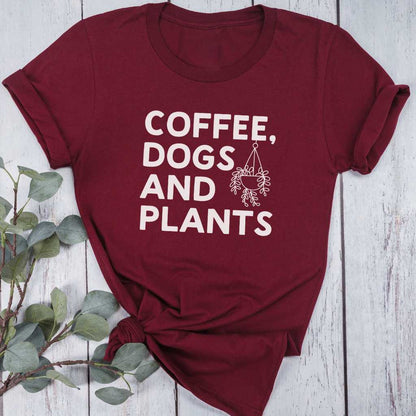 Short-Sleeve Coffee Dogs and Plants Shirt