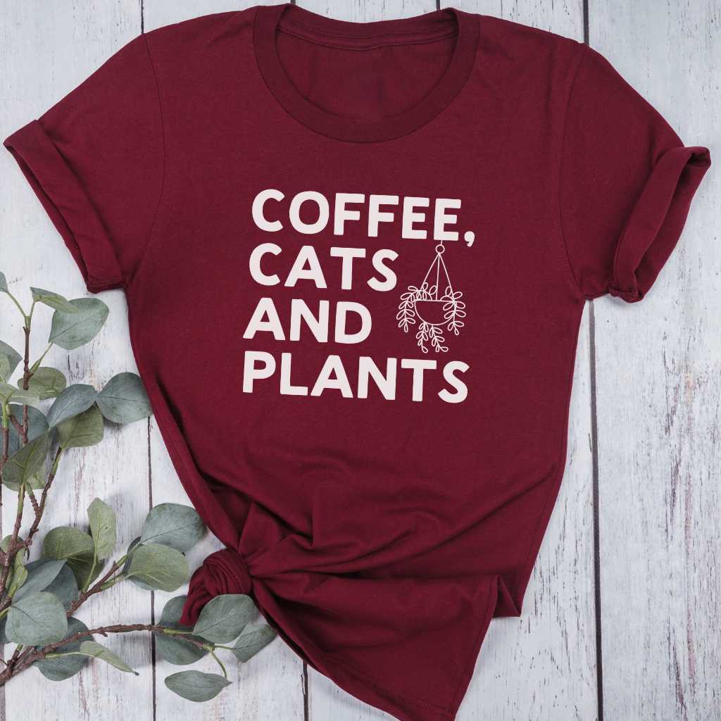 Short-Sleeve Coffee, Cats and Plants  Shirt