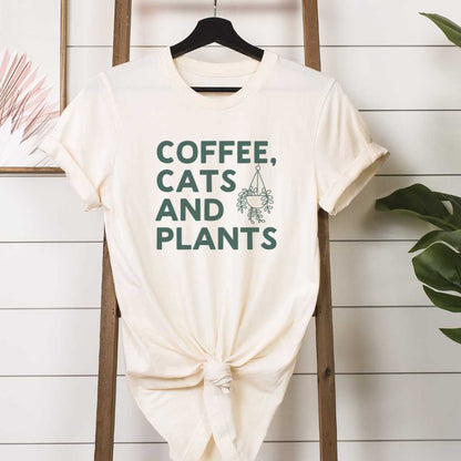 Short-Sleeve Coffee, Cats and Plants  Shirt