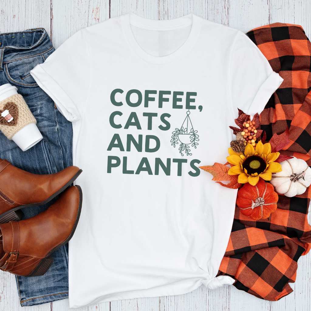 Short-Sleeve Coffee, Cats and Plants  Shirt