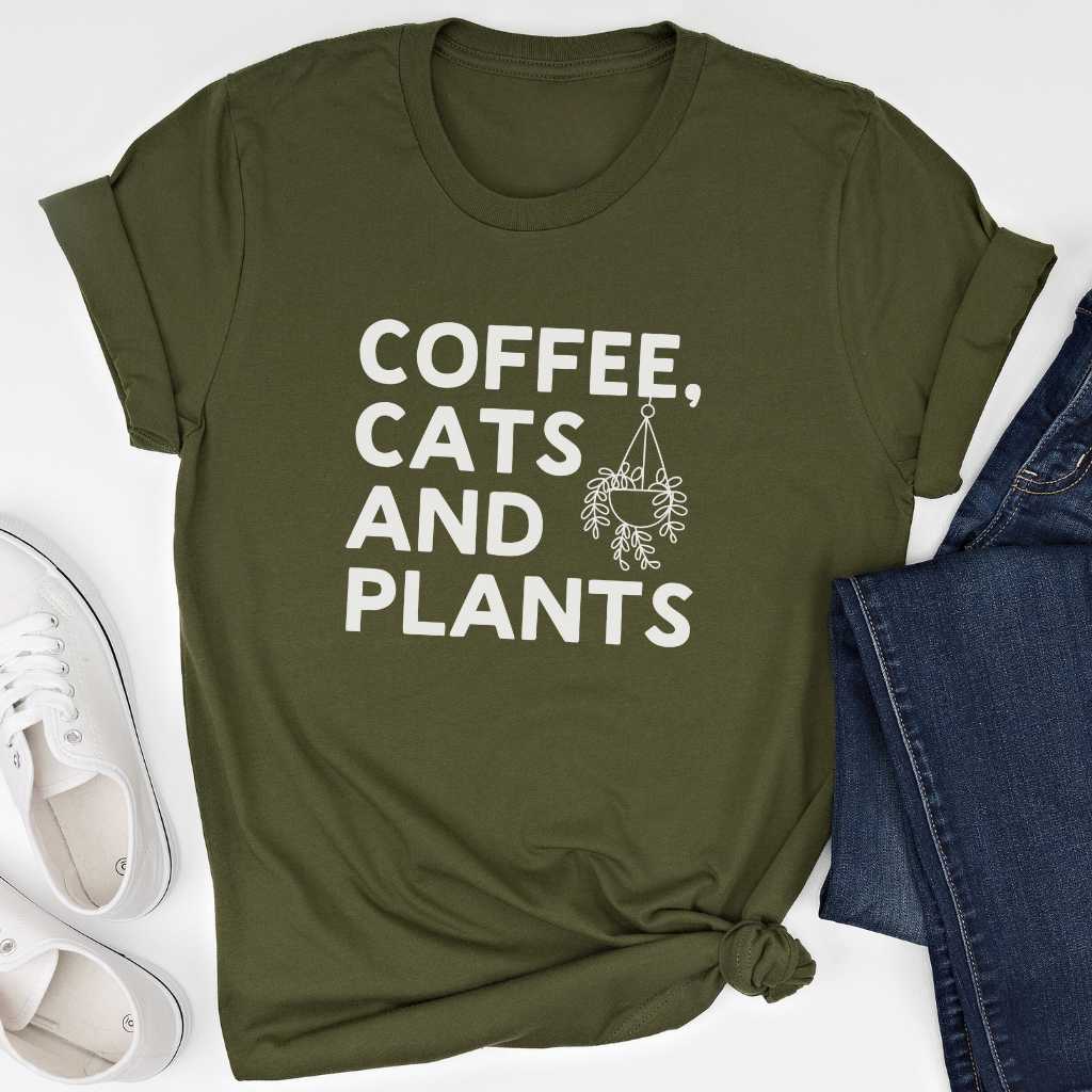 Short-Sleeve Coffee, Cats and Plants  Shirt