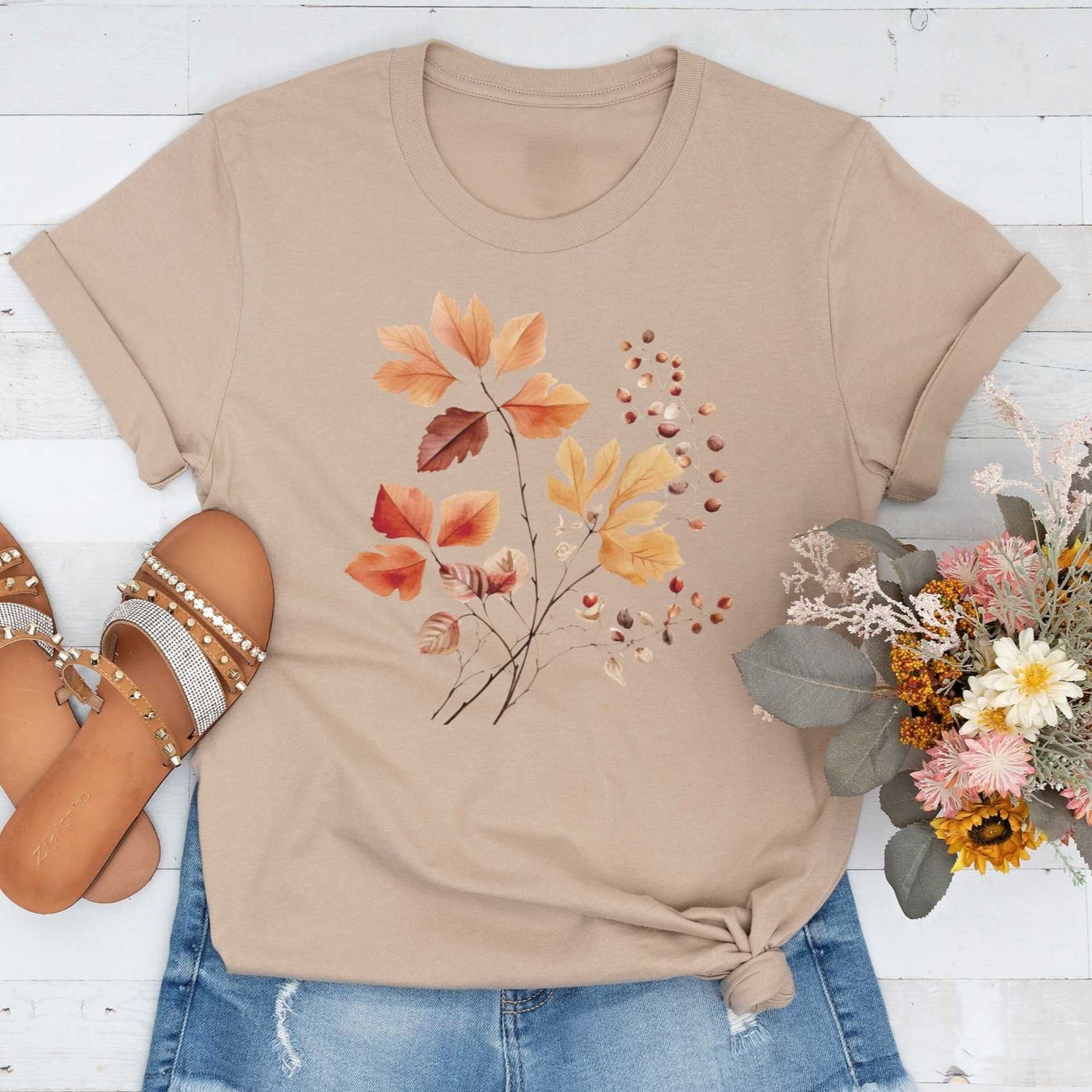 Short-Sleeve Autumn Leaves Graphic T-Shirt