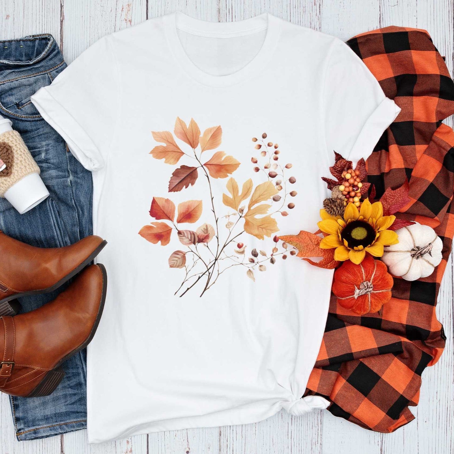 Short-Sleeve Autumn Leaves Graphic T-Shirt