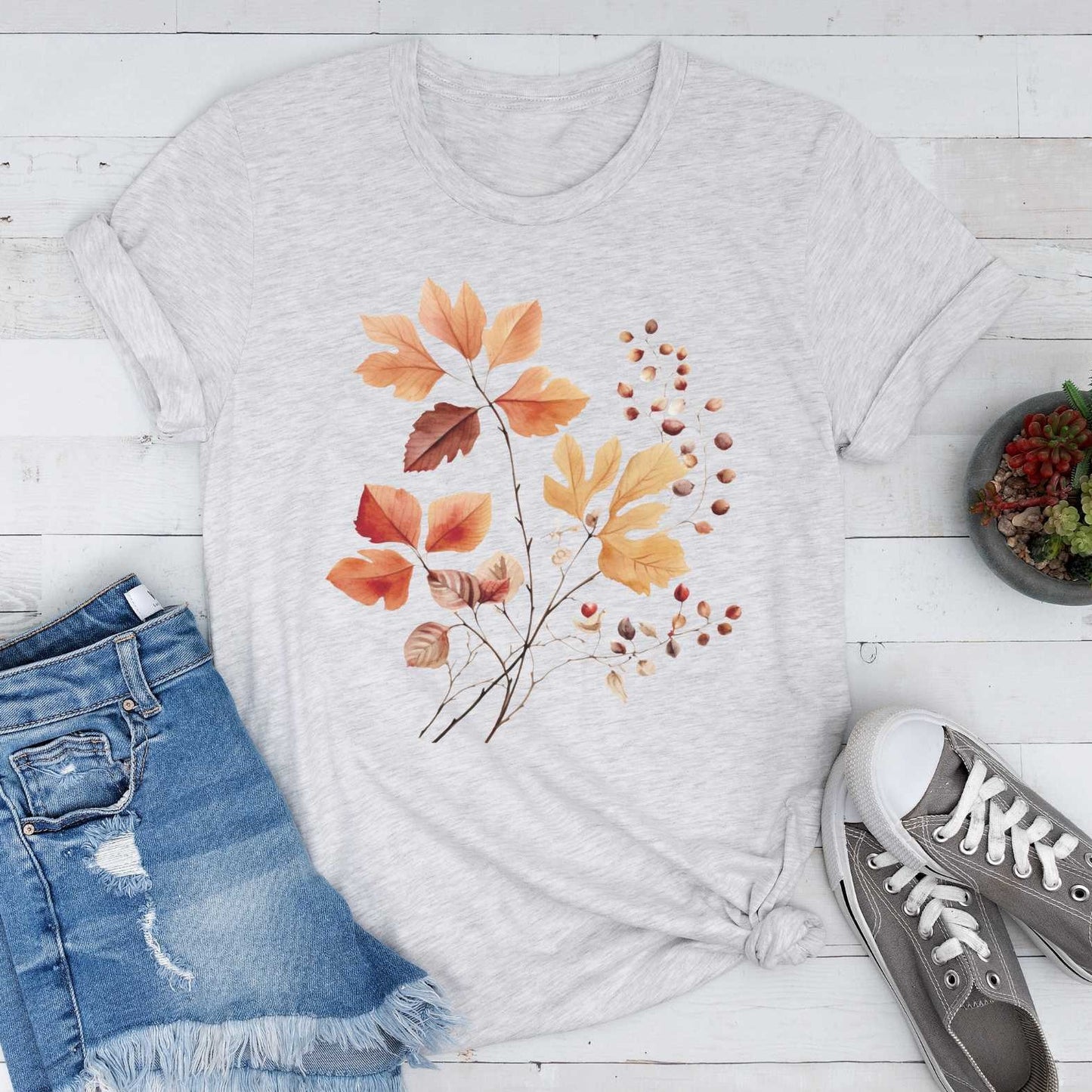 Short-Sleeve Autumn Leaves Graphic T-Shirt