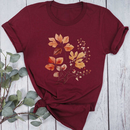 Short-Sleeve Autumn Leaves Graphic T-Shirt