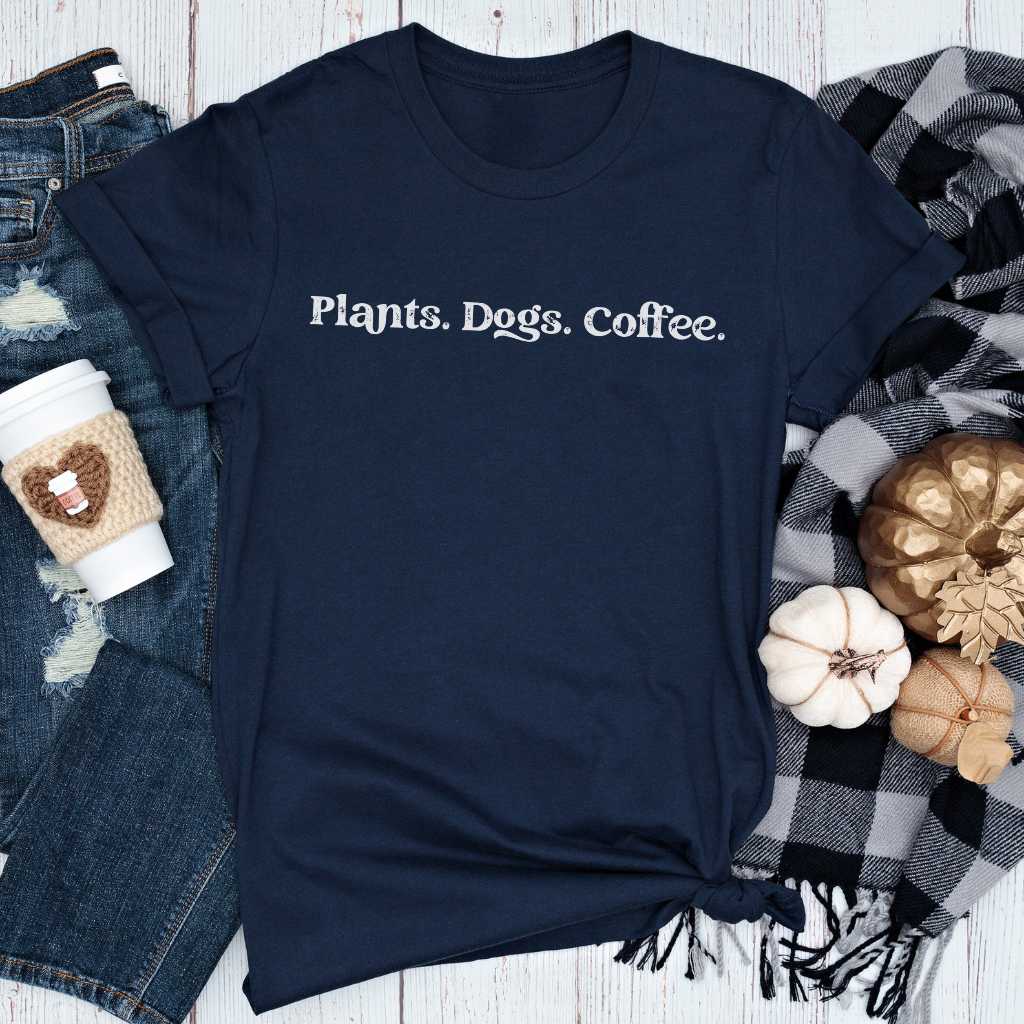 Short-Sleeve Plants Dogs Coffee Shirt