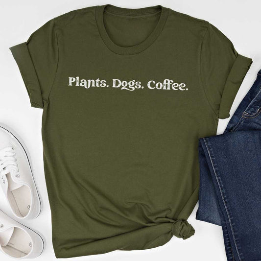 Short-Sleeve Plants Dogs Coffee Shirt