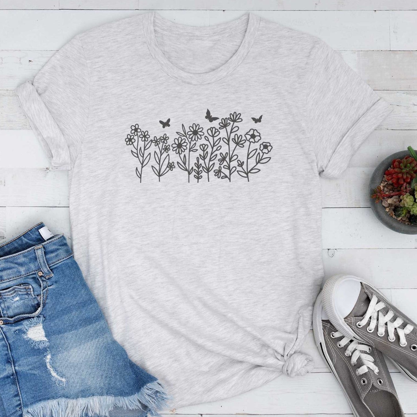 Short-Sleeve Wildflower and Butterflies Graphic Tee