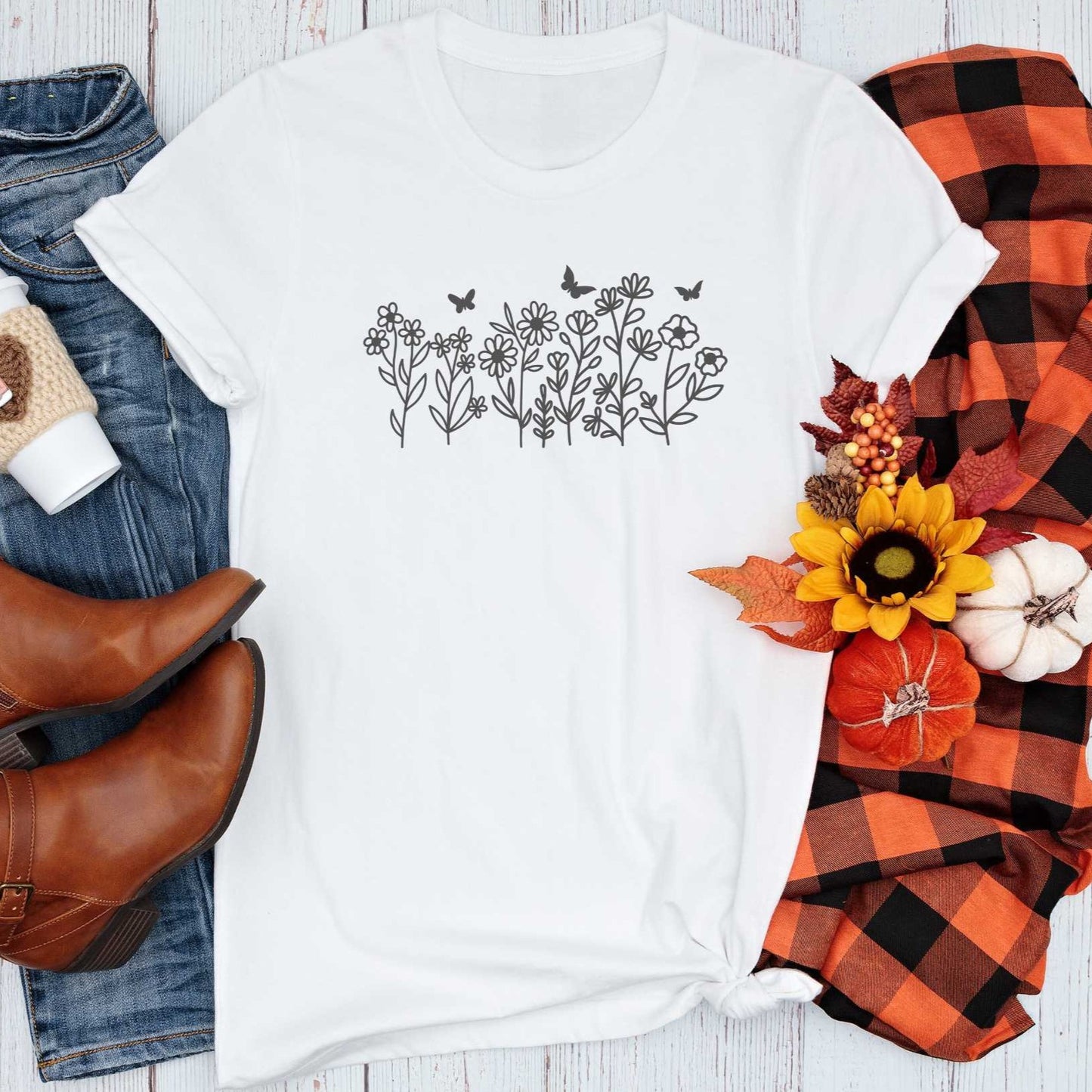 Short-Sleeve Wildflower and Butterflies Graphic Tee