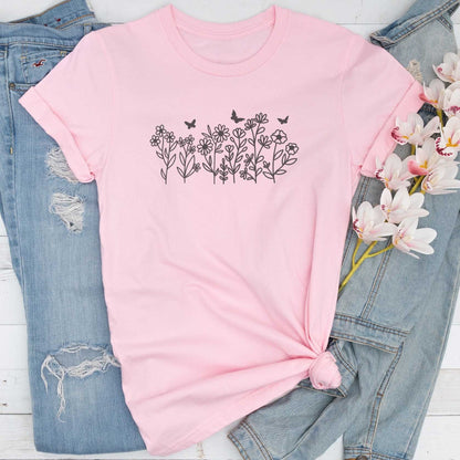 Short-Sleeve Wildflower and Butterflies Graphic Tee