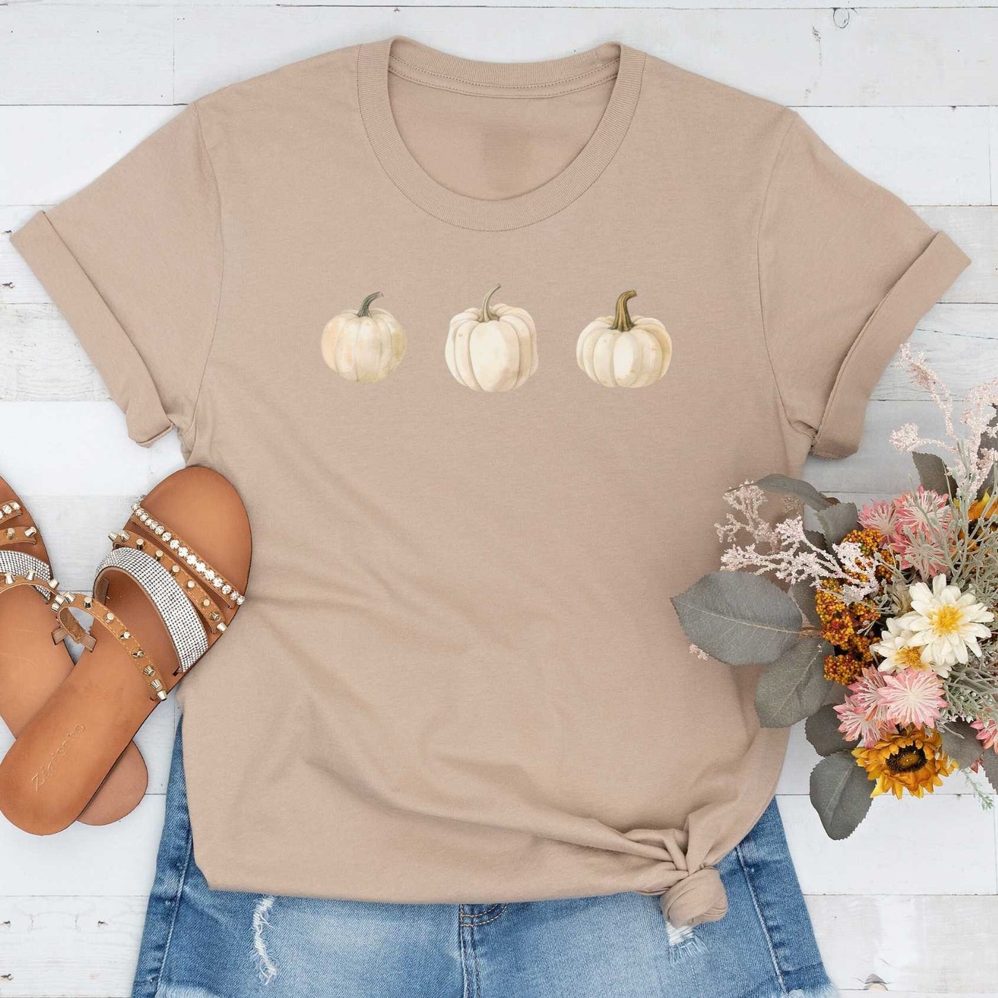 Short-Sleeve White Pumpkin Graphic T-Shirt