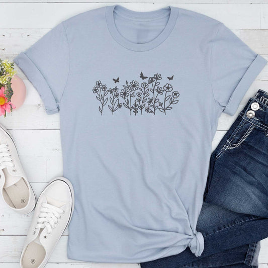 Short-Sleeve Wildflower and Butterflies Graphic Tee