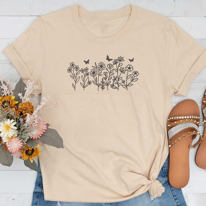 Short-Sleeve Wildflower and Butterflies Graphic Tee