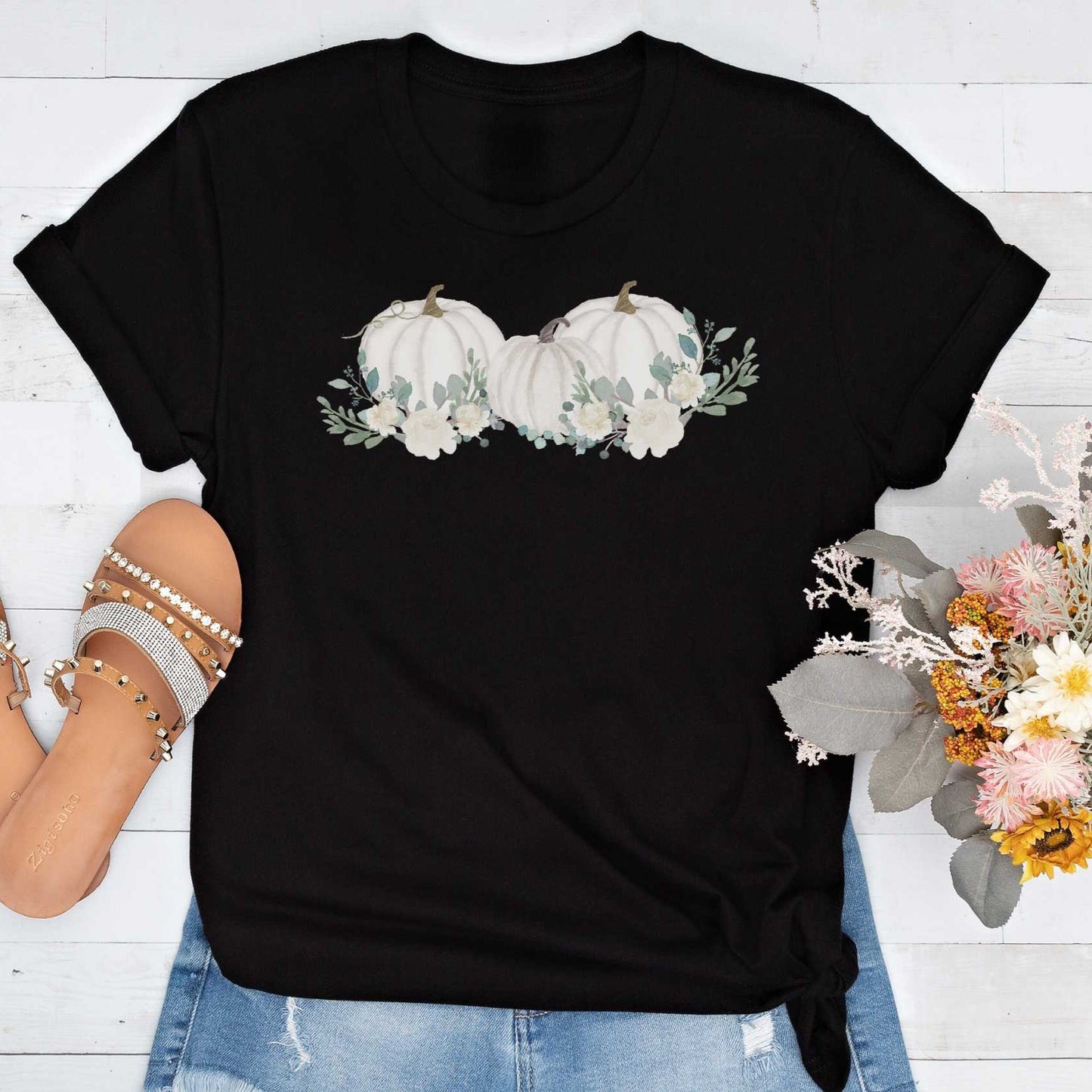 Short-Sleeve Floral Pumpkin Patch T-Shirt