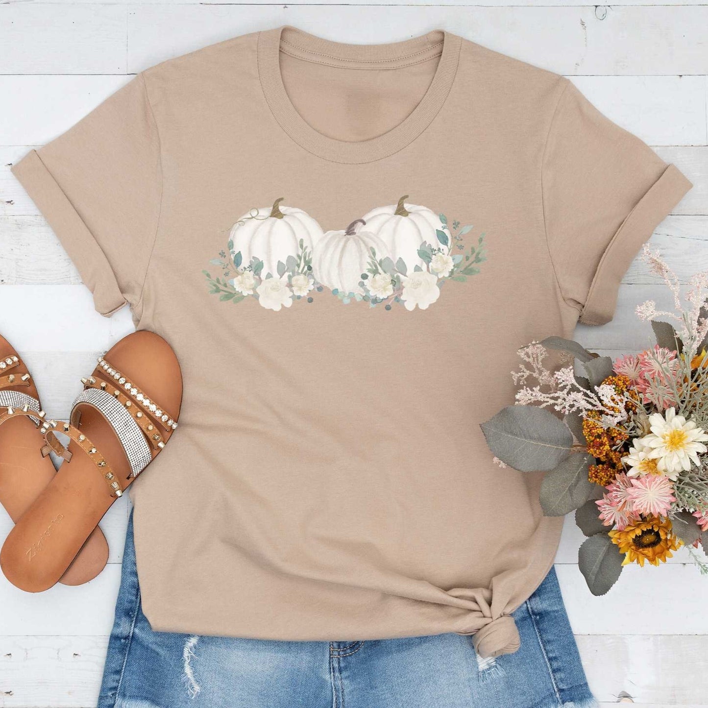 Short-Sleeve Floral Pumpkin Patch T-Shirt