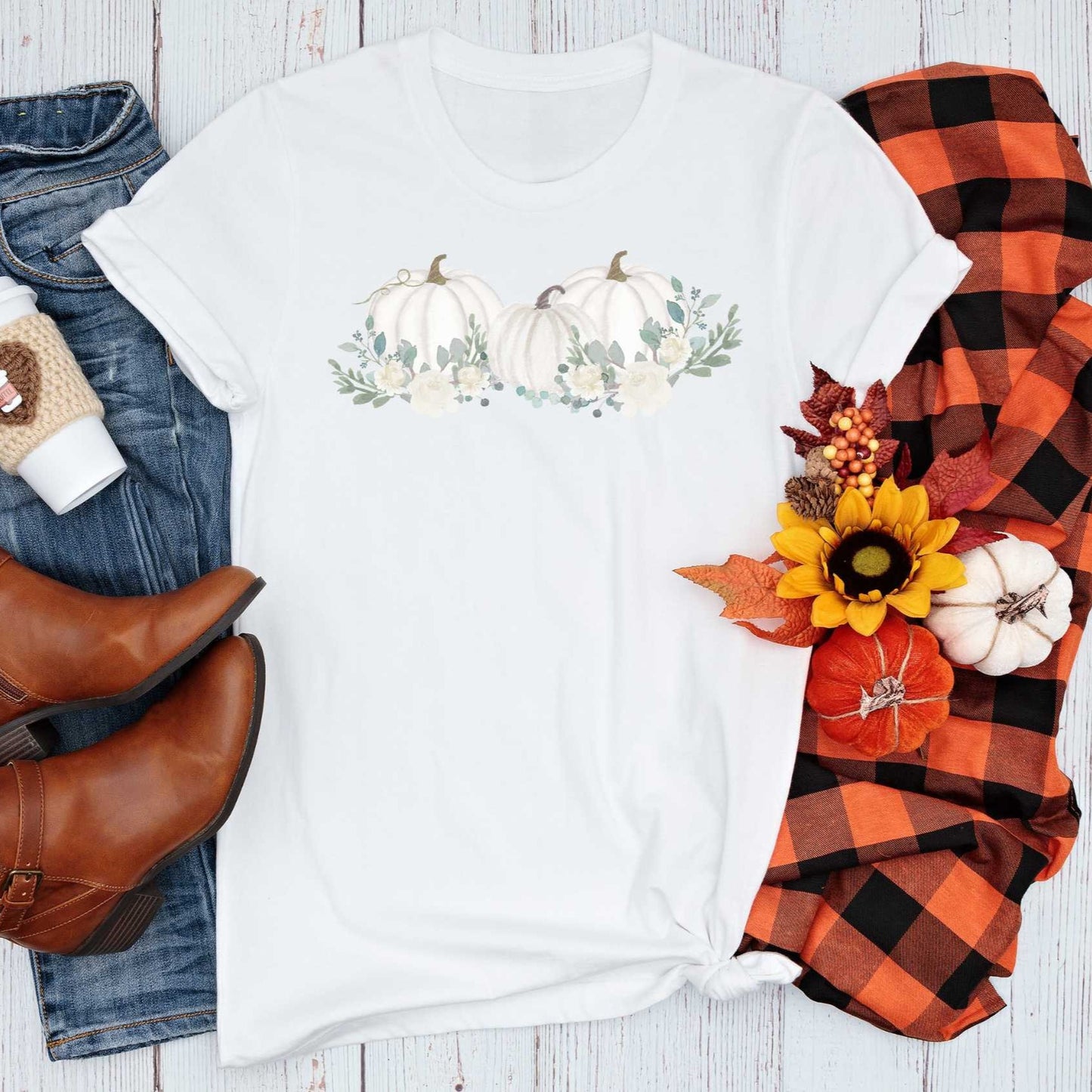 Short-Sleeve Floral Pumpkin Patch T-Shirt