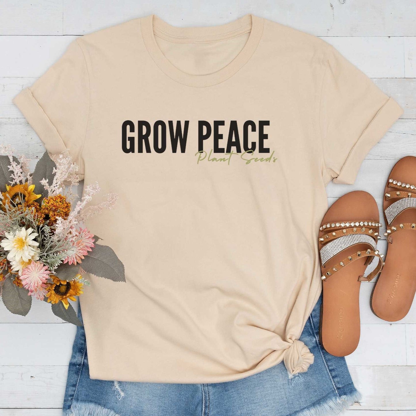 Short-Sleeve Fall "Grow Peace Plant Seeds" Shirt