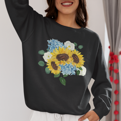 Sunflower, Hydrangea, and Eucalyptus Bouquet Sweatshirt