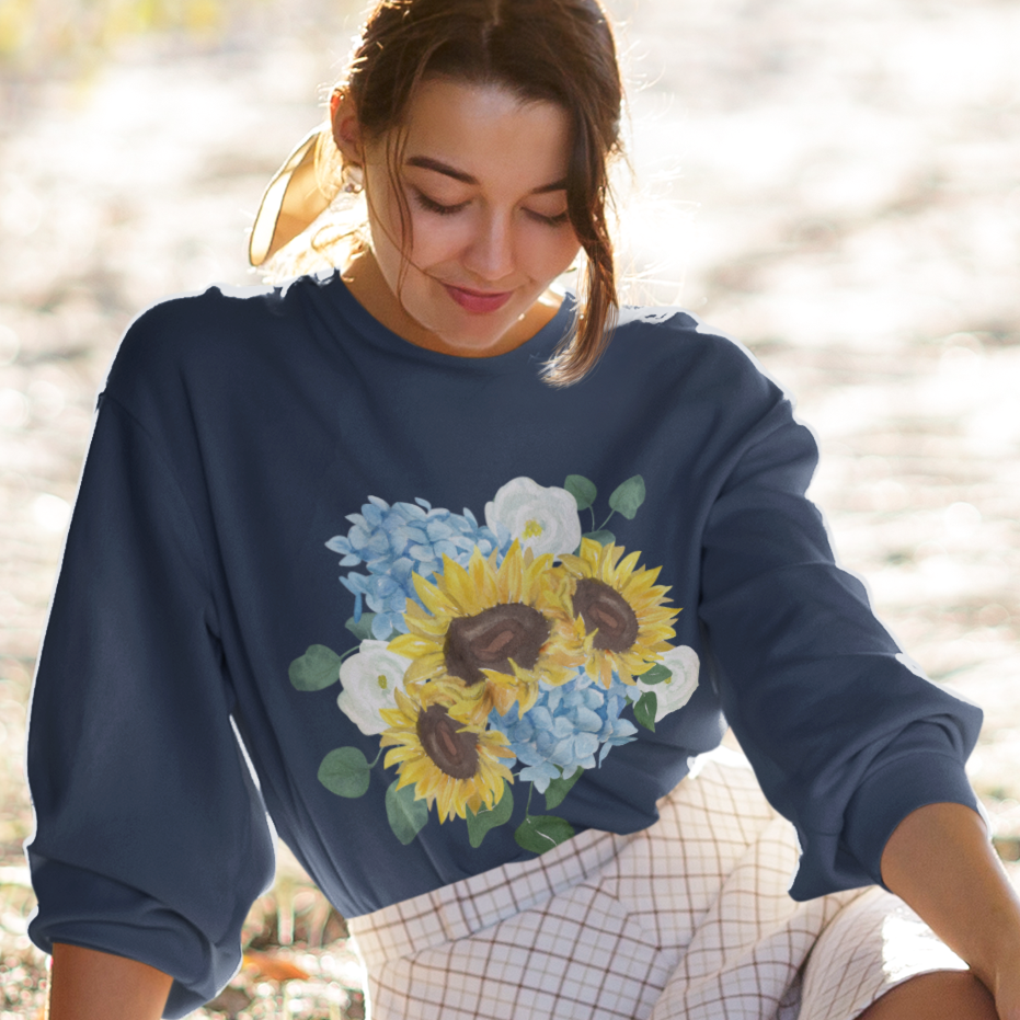 Sunflower, Hydrangea, and Eucalyptus Bouquet Sweatshirt