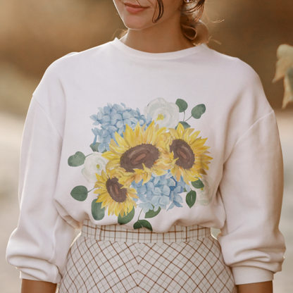 Sunflower, Hydrangea, and Eucalyptus Bouquet Sweatshirt