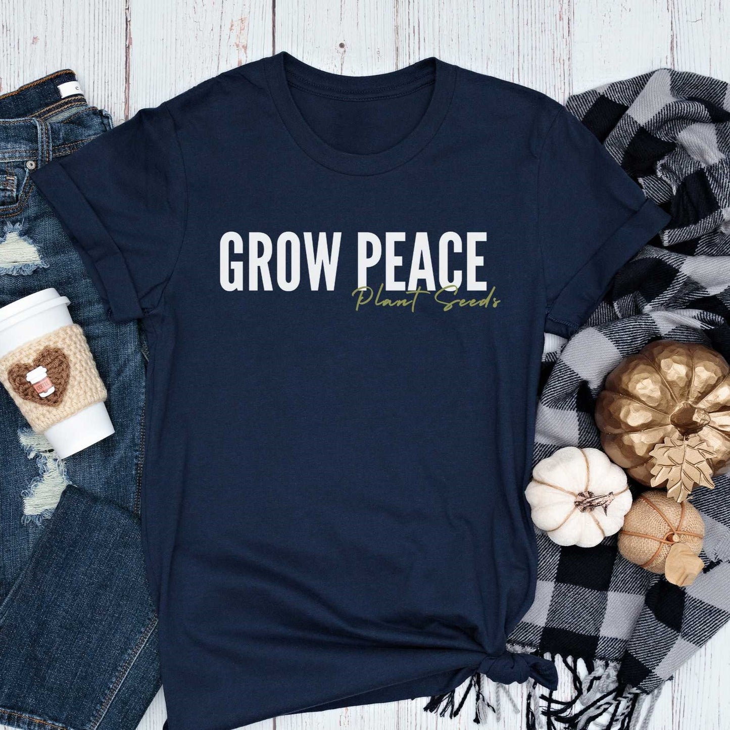 Short-Sleeve Fall "Grow Peace Plant Seeds" Shirt